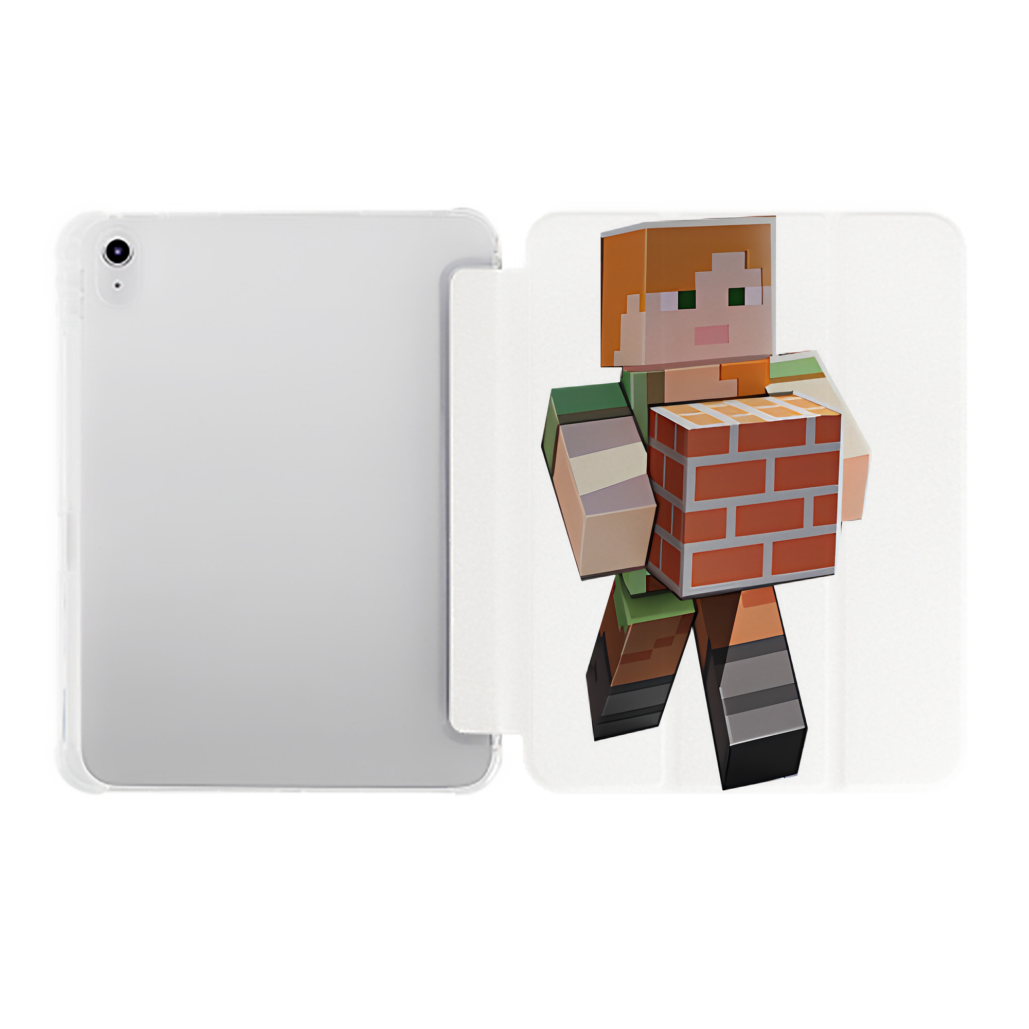 （画像用） マインクラフト ブロックの世界 Minecraft MC Block world IPad ケース ペン収納付き 三つ折りスタンド PUレザー×シリコン 対応機種9.5/10.5/10.9インチ